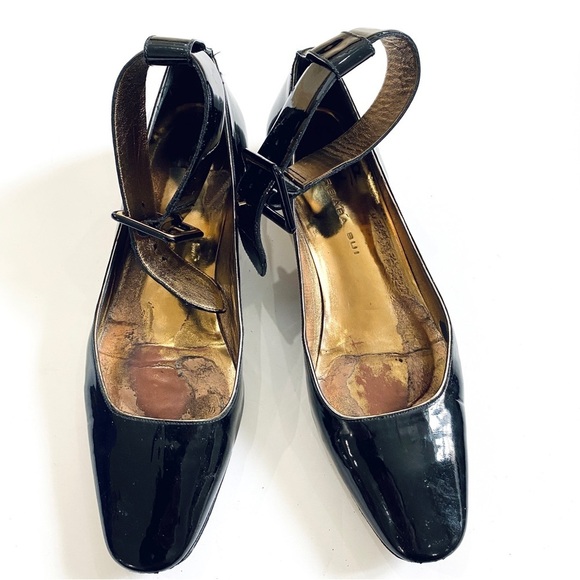 Barbara BUI black and gold patent leather buckle ankle flats - Picture 2 of 11